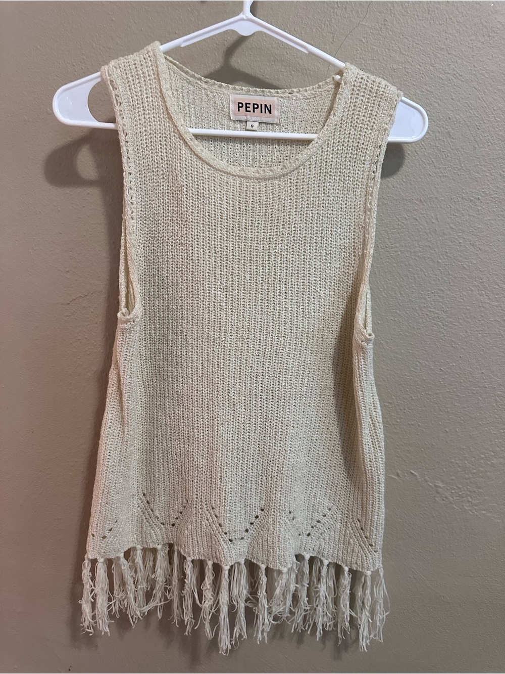 PEPIN Cream Crochet Fringe Tank Top